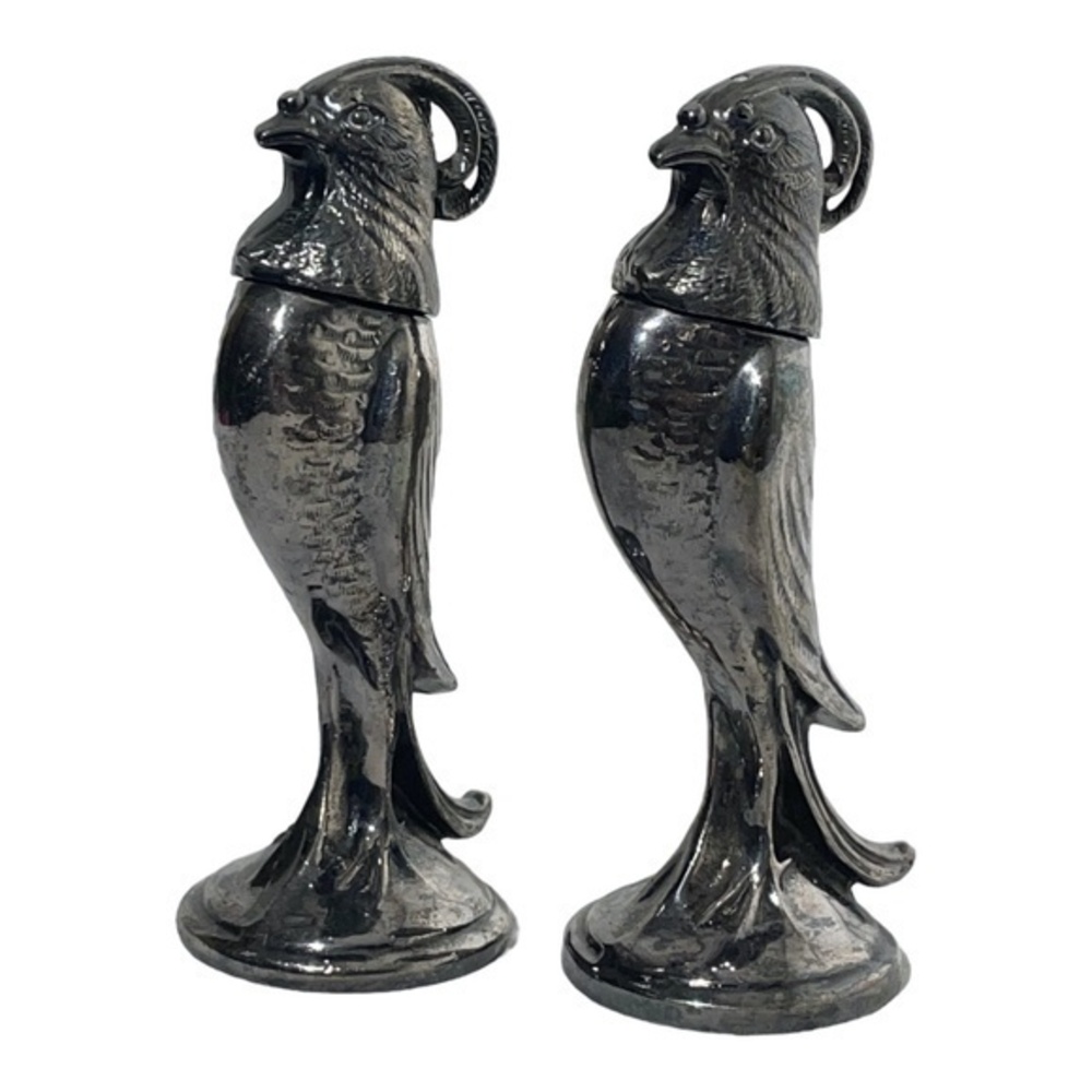 Viking Vintage Lead and Silver Quail Salt & Pepper Shakers 4-1/2" Tall